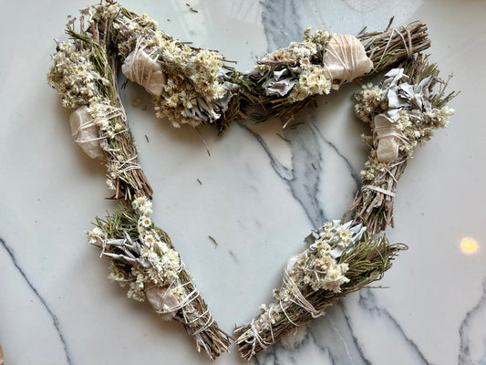 6" Rosemary & Sage Floral Smudge Wand with Quartz Crystal