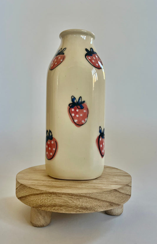 Handmade Ceramic Strawberry Milk Bottle Vase