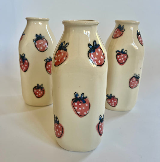 Handmade Ceramic Strawberry Milk Bottle Vase